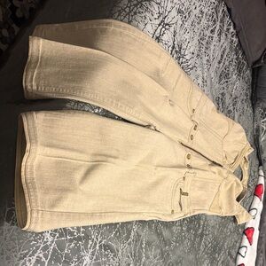 Beige Wide-Leg Denim Overalls